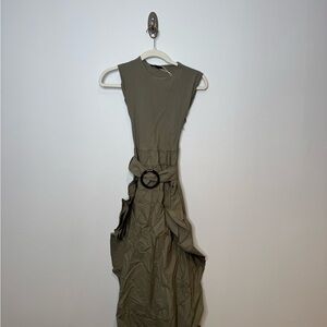 Zara Olive Green Sleeveless Maxi Dress with Belt